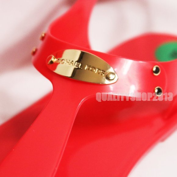 NEW MICHAEL KORS JELLY Plate Thong Sandal MK logo Coral Reef - Picture 8 of 9